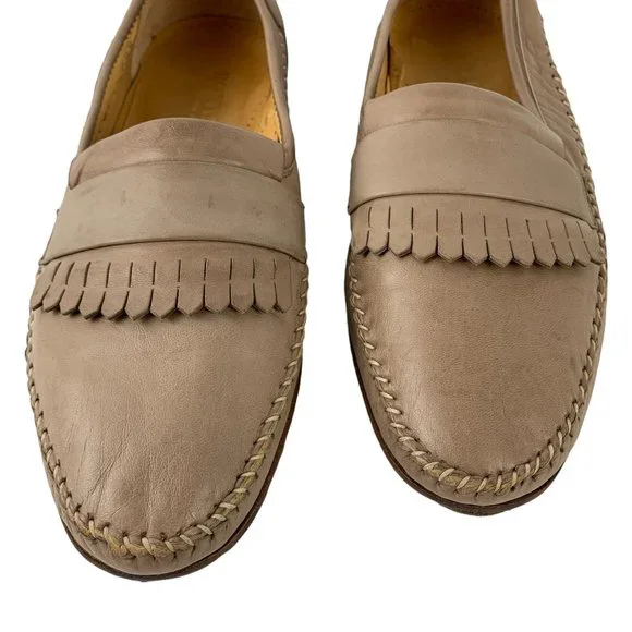 BOTTINO Taupe Italian Calf Leather Moc Toe‎ Kiltie Dress Loafers